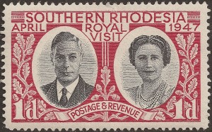 Γραμματόσημο με την ευκαιρία της επίσκεψης του βρετανικού βασιλικού ζεύγους στη Ροδεσία. Πηγή: https://en.wikipedia.org/wiki/Southern_Rhodesia 